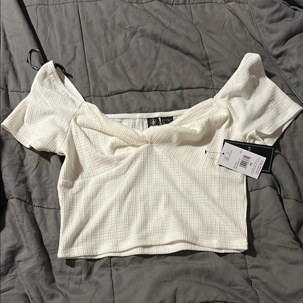 Volcom White Ribbed Crop Top Blouse